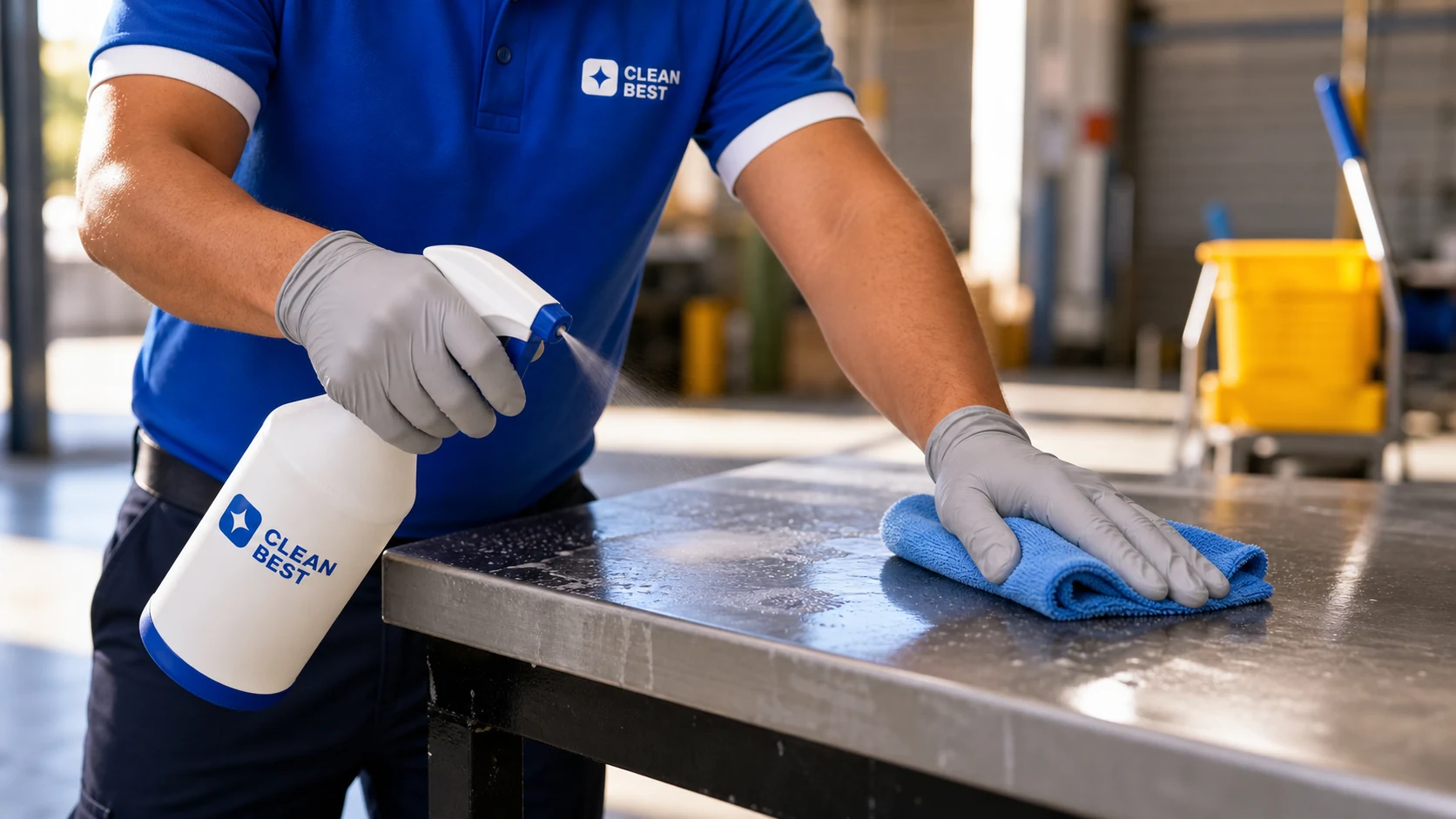 Clean Best operator machine-scrubbing a warehouse floor near Matraville and Port Botany NSW